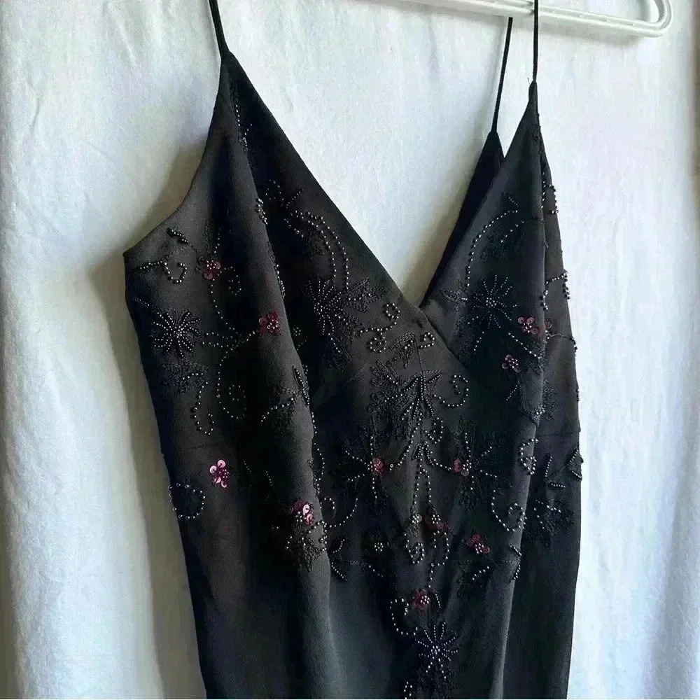 VINTAGE Aspeed Hand  Beaded Dress Black and Burgundy Party Formal Dress L